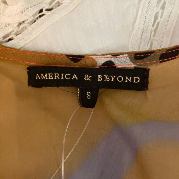 NWT‎ America & Beyond Dress Womens S Green Pink V-Neck Tie Smocked Waist A-Line - Picture 6 of 12